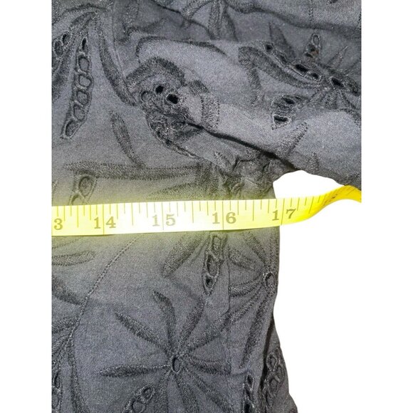 H&M Women's Size 4 Black Long Sleeve Eyelet Cutout Button Up Blouse - Picture 8 of 11